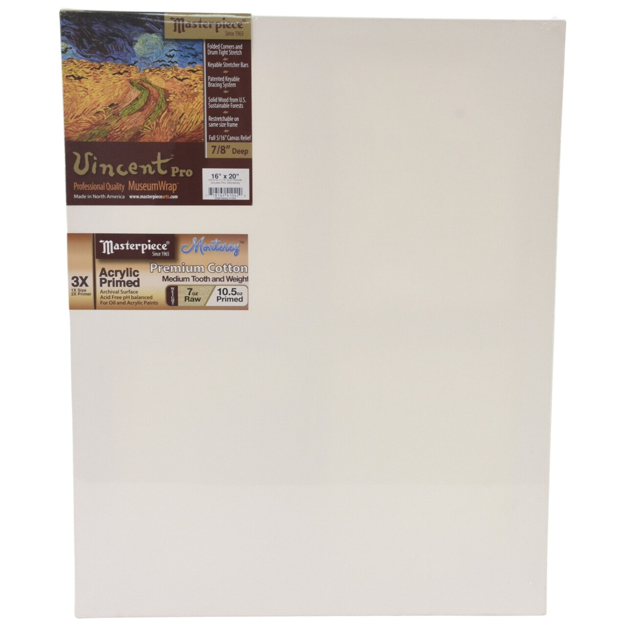 Masterpiece Vincent MasterWrap Pro MuseumWrap Wood Drum Tight Stretched Canvas, 16 X 20 in